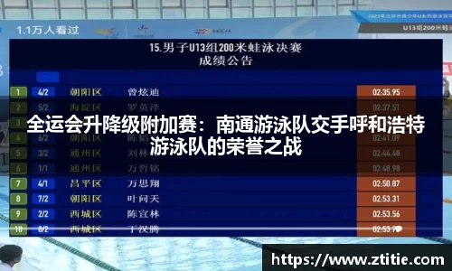 全运会升降级附加赛：南通游泳队交手呼和浩特游泳队的荣誉之战